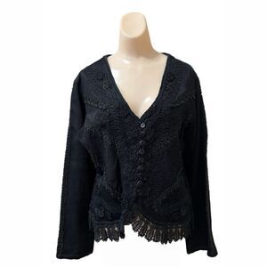 Urban Tribe Black Beaded Blazer Jacket Medium Crochet Lace Glam Whimsigoth